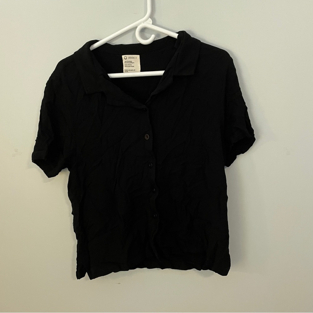 NWOT FOR DAYS Black Short Sleeve Button Down Shirt Size Large